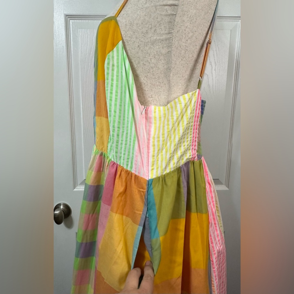 DAVI & DANI Colorful plaid mismatched Striped Maxi Dress smocked back zip up - Picture 7 of 14